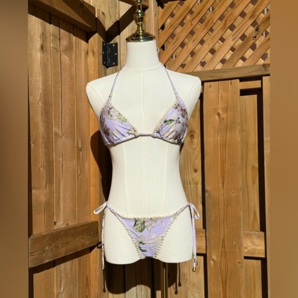 🆕 ZIMMERMANN 🧿 NWOT Acacia Crochet Edge Bikini, Lilac Floral MIX SZ 0/1 US 2/4 - Picture 3 of 16
